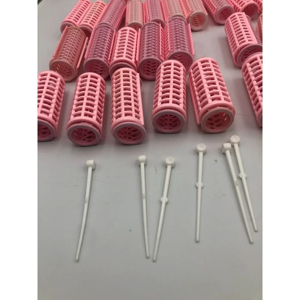 Vintage Mixed Lot Pink Plastic Snap-On Hair Curler Rollers Wire‎ mesh 6 pins